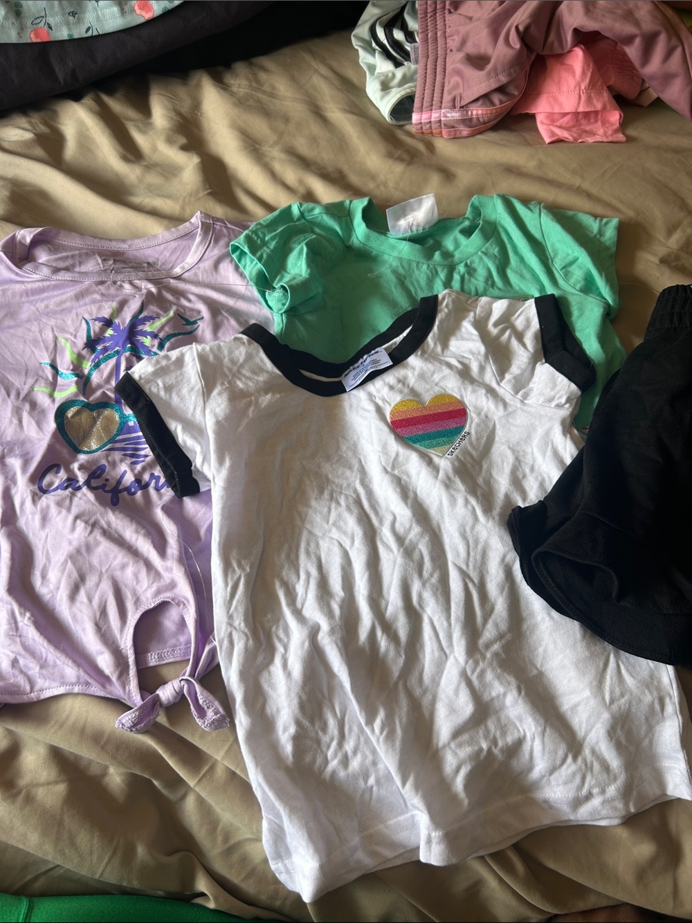 Skechers Girls White Ringer Tee with Rainbow Heart and Black Trim